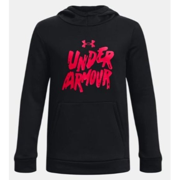 Under Armour Boys' Fleece Graphic Pullover Hoodie Kangaroo Pocket Black Youth L - Picture 1 of 10